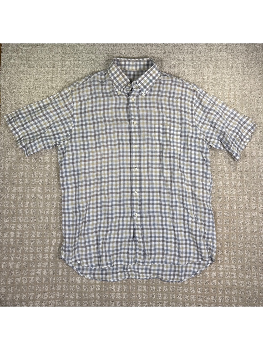 Ingram Linen plaid short sleeve button-up shirt XL
